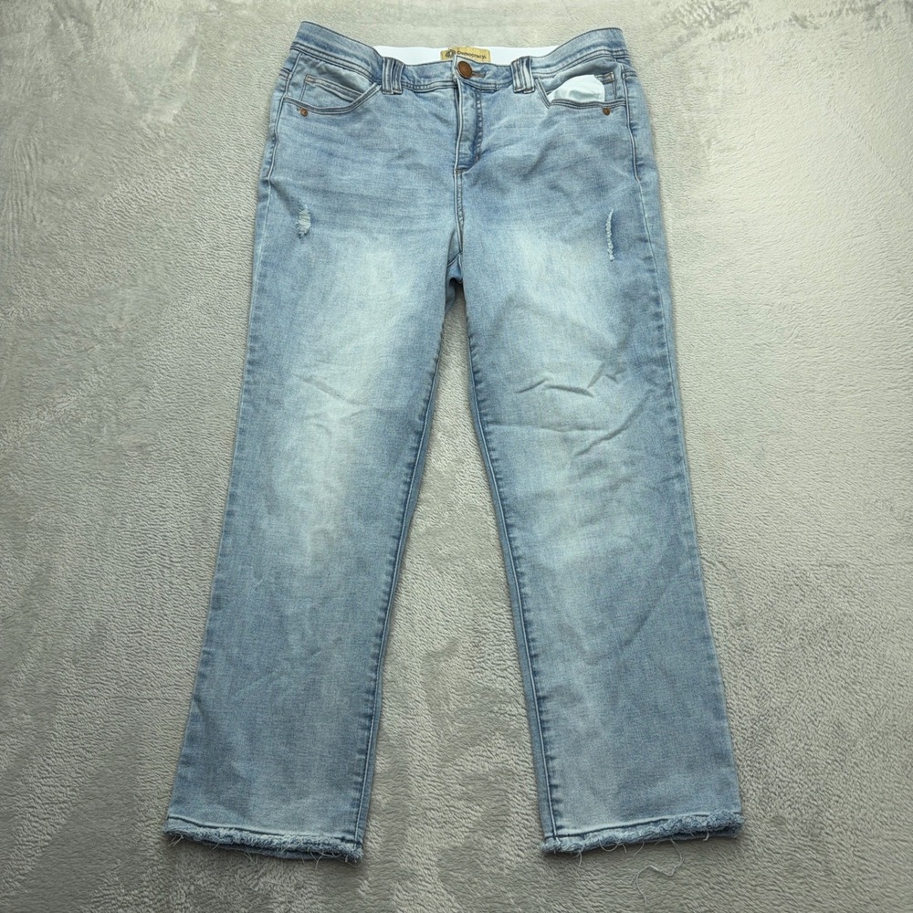 Democracy Jeans Womens 14 Light Blue Ab Solution Straight Leg Frayed Hem Denim